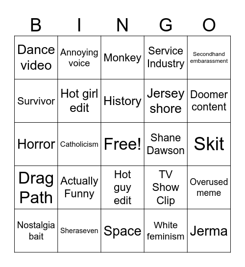 TikTok Bingo Card