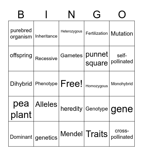 Heredity Grade 9 Science Bingo Card