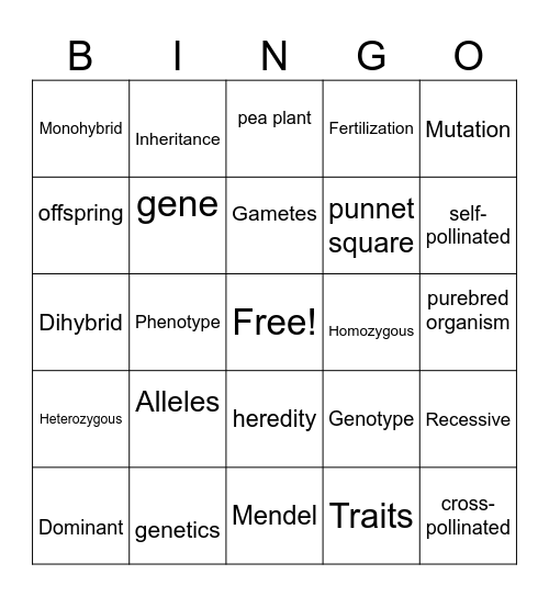 Heredity Grade 9 Science Bingo Card