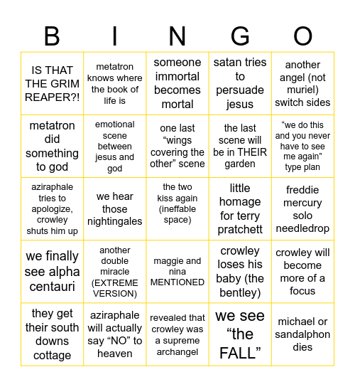 Good Omens' Finale Bingo! Bingo Card