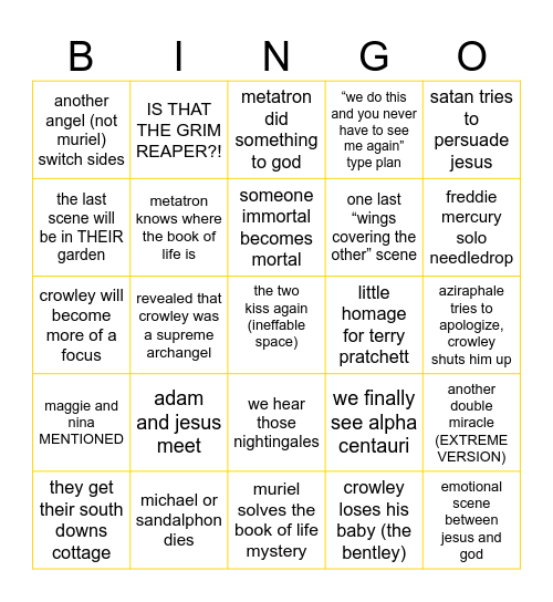 Good Omens' Finale Bingo! Bingo Card