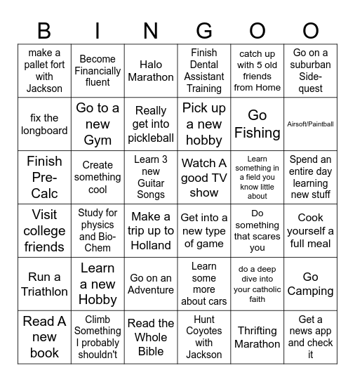 Summer 2026 Bingo Card
