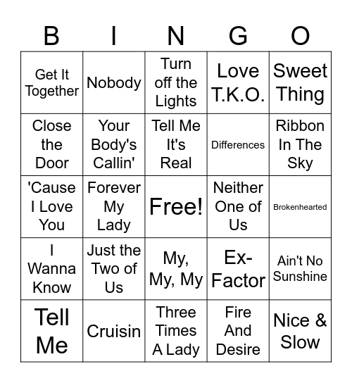 R&B: Silk Shirts & Slow Jams 70's vs 90's Bingo Card