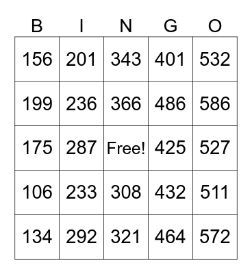 Place Value Bingo Card