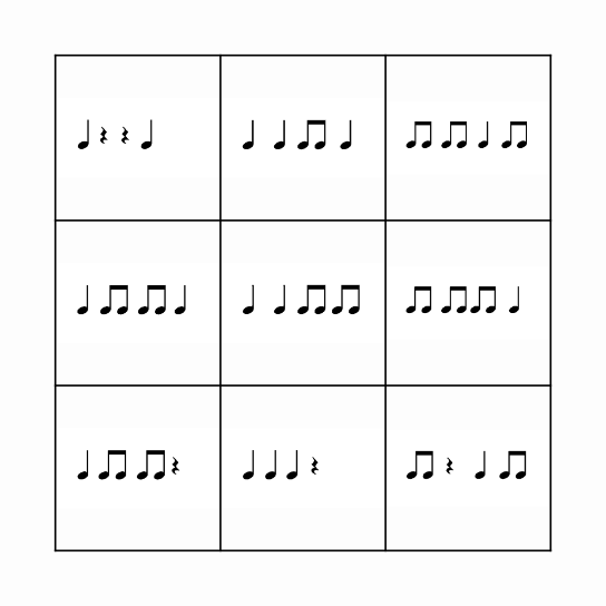 Rhythm Set 3x3 Bingo Card