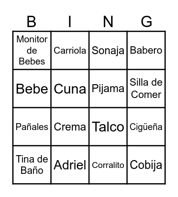 Baby Shower Bingo Card