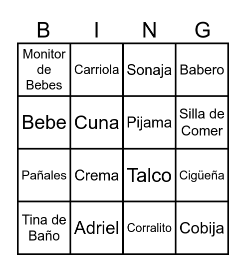 Baby Shower Bingo Card