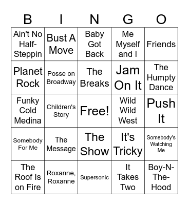 80's Hip Hop/Rap Bingo Card