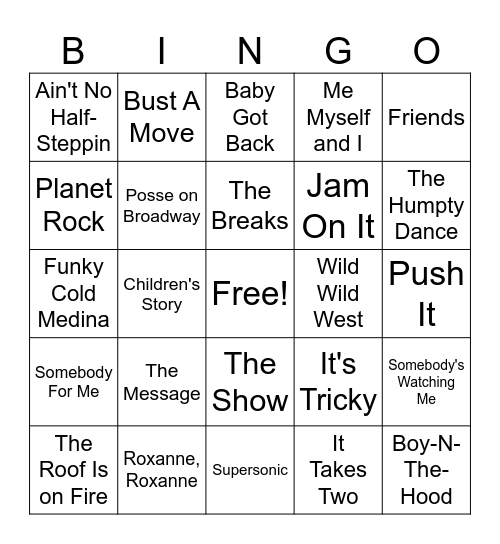 80's Hip Hop/Rap Bingo Card