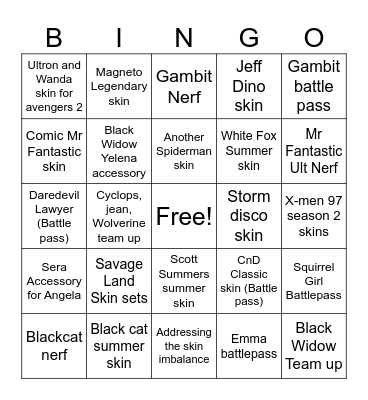 Season 8 rivals Bingo Card