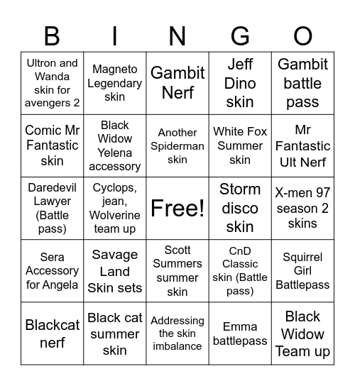 Season 8 rivals Bingo Card