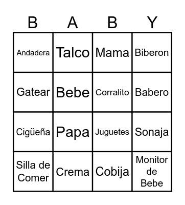 BaBy Shower Bingo Card