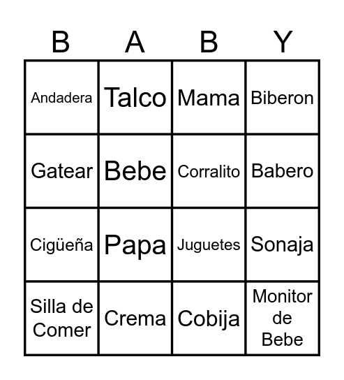 BaBy Shower Bingo Card