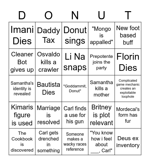 A Parade of Horribles Bingo Card