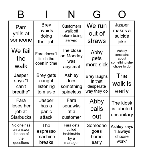 The Walk of Panic Bingo Card