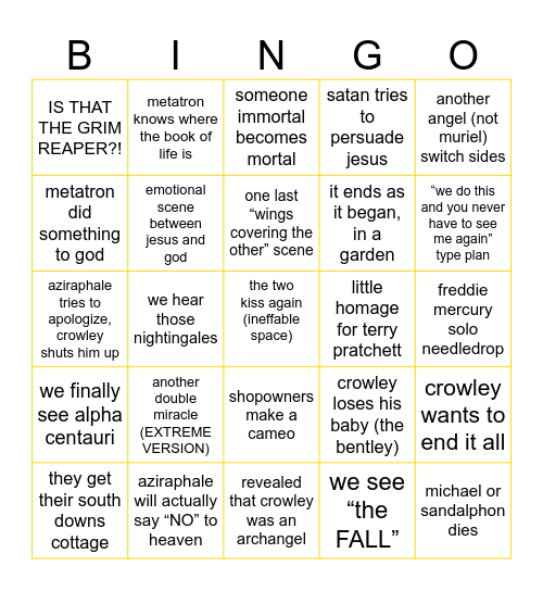 Good Omens' Finale Bingo! Bingo Card