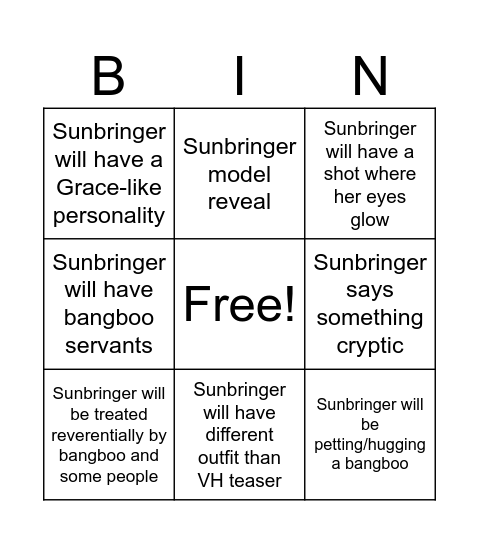AaronXy 3.0 Livestream Sunbringer Special Bingo Card