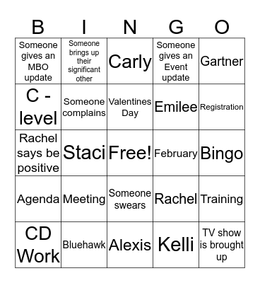 Reg. Team Bingo! Bingo Card