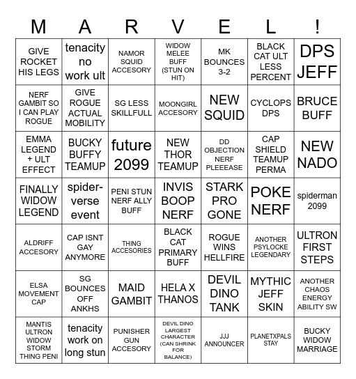 MARVEL RIVALS SEASON 8 PATCH NOTES Bingo Card