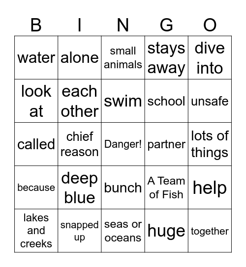 A Team of Fish Bingo Card