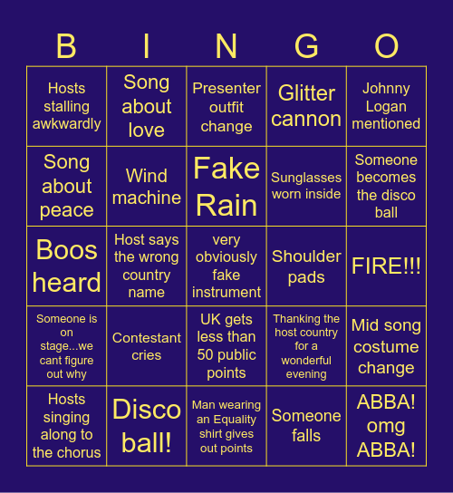 Eurovision 2026 BINGO Card