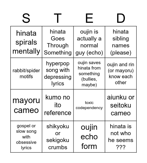 Tokotsuku Predictions Bingo Card