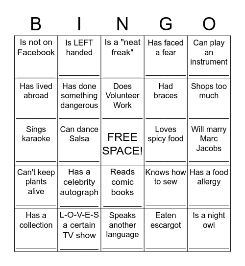 (...and BINGO was his name-o) Bingo Card