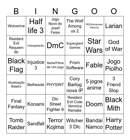 Bingo Summer Game Fest Bingo Card