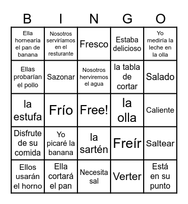 Cooking, Food Bingo Card