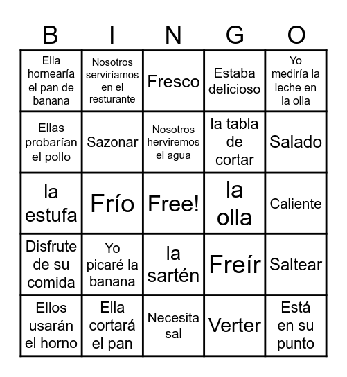 Cooking, Food Bingo Card