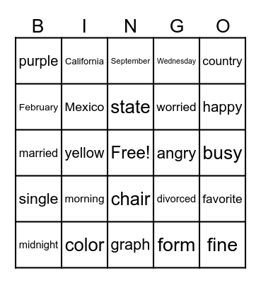 Unit 2 Bingo Card