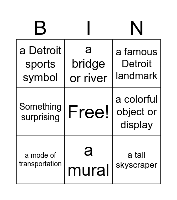 Detroit Bingo Card