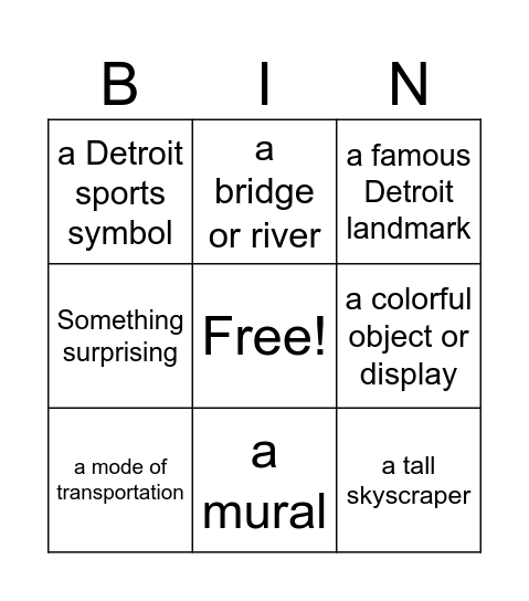 Detroit Bingo Card