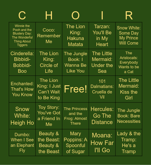 Disney! Bingo Card