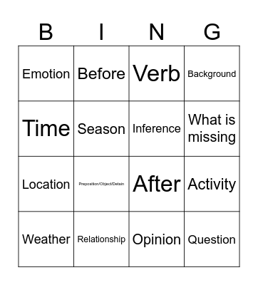 Task 3: Picture Description Bingo Card