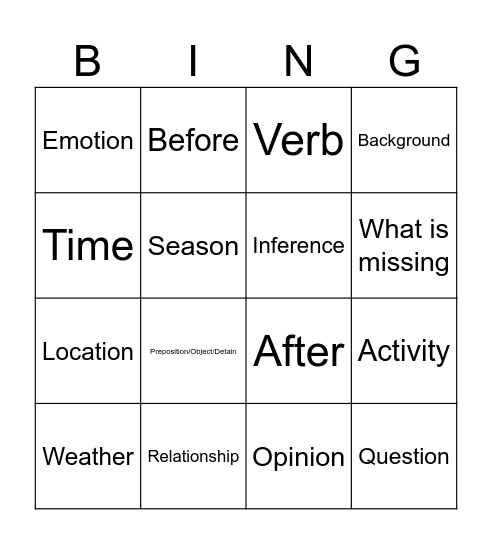 Task 3: Picture Description Bingo Card