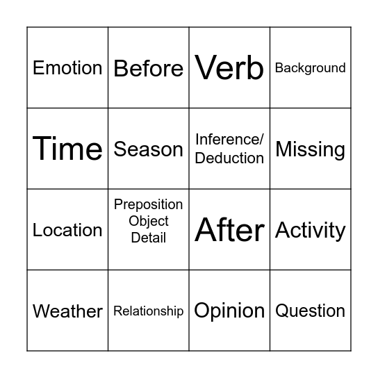 Task 3: Picture Description Bingo Card