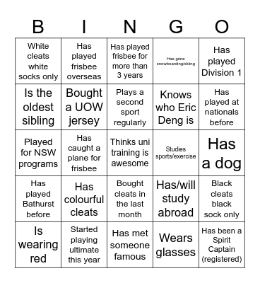 Fris Bingo Card