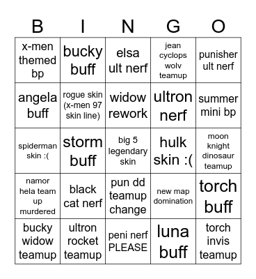 rivals bingo Card