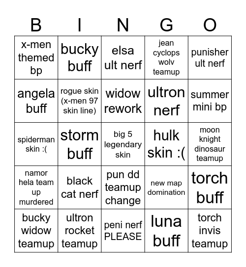 rivals bingo Card