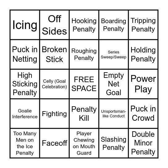 Hockey BINGO Card