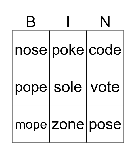 Word Bingo! Bingo Card