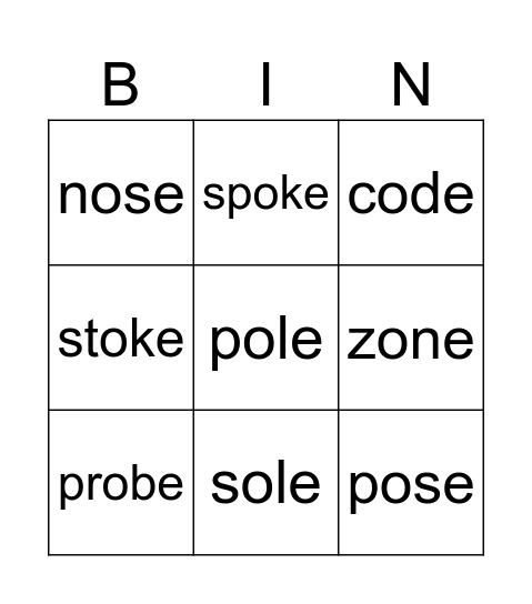 O_E Word Bingo! Bingo Card