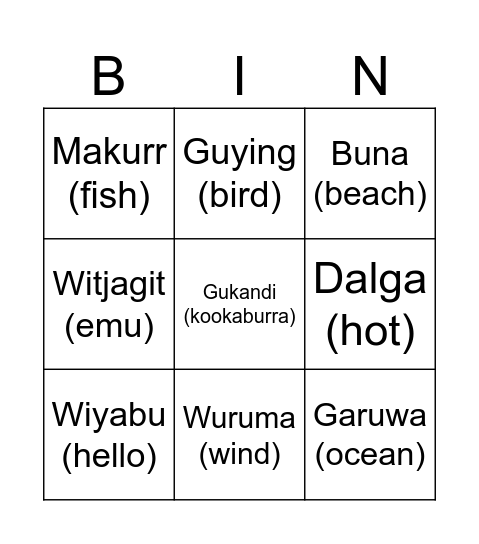 Lingo Bingo Card