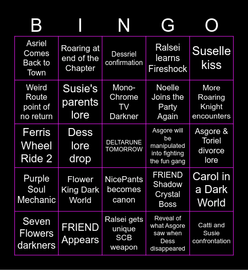 Deltarune Chapter 5 Bingo Card