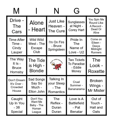 80's Hits Rewind Bingo Card