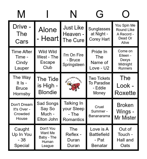 80's Hits Rewind Bingo Card