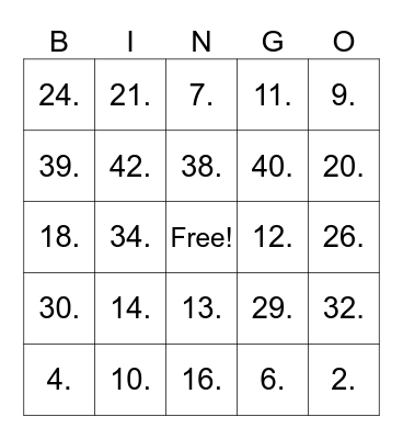 Untitled Bingo Card