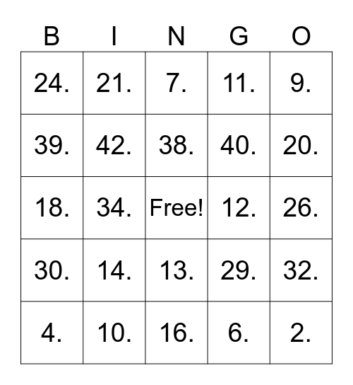 Untitled Bingo Card