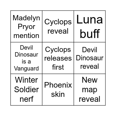 Marvel Rivals Season 8 Bingo Card